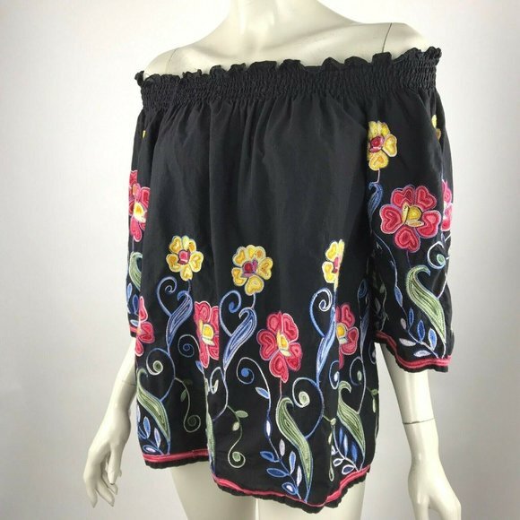 Radzoli Black Floral Embellished‎ Top Off Shoulder - Picture 2 of 8